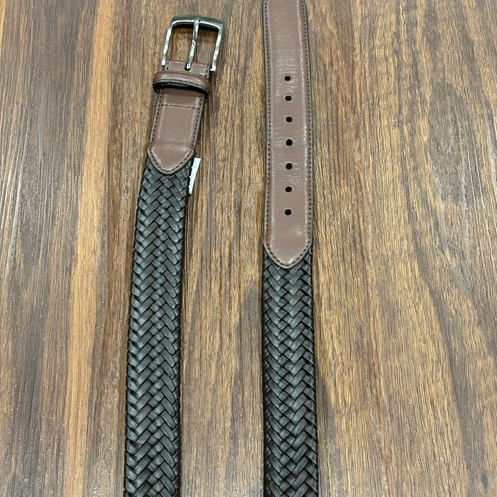 Men's Black and Brown Braided Leather Belt